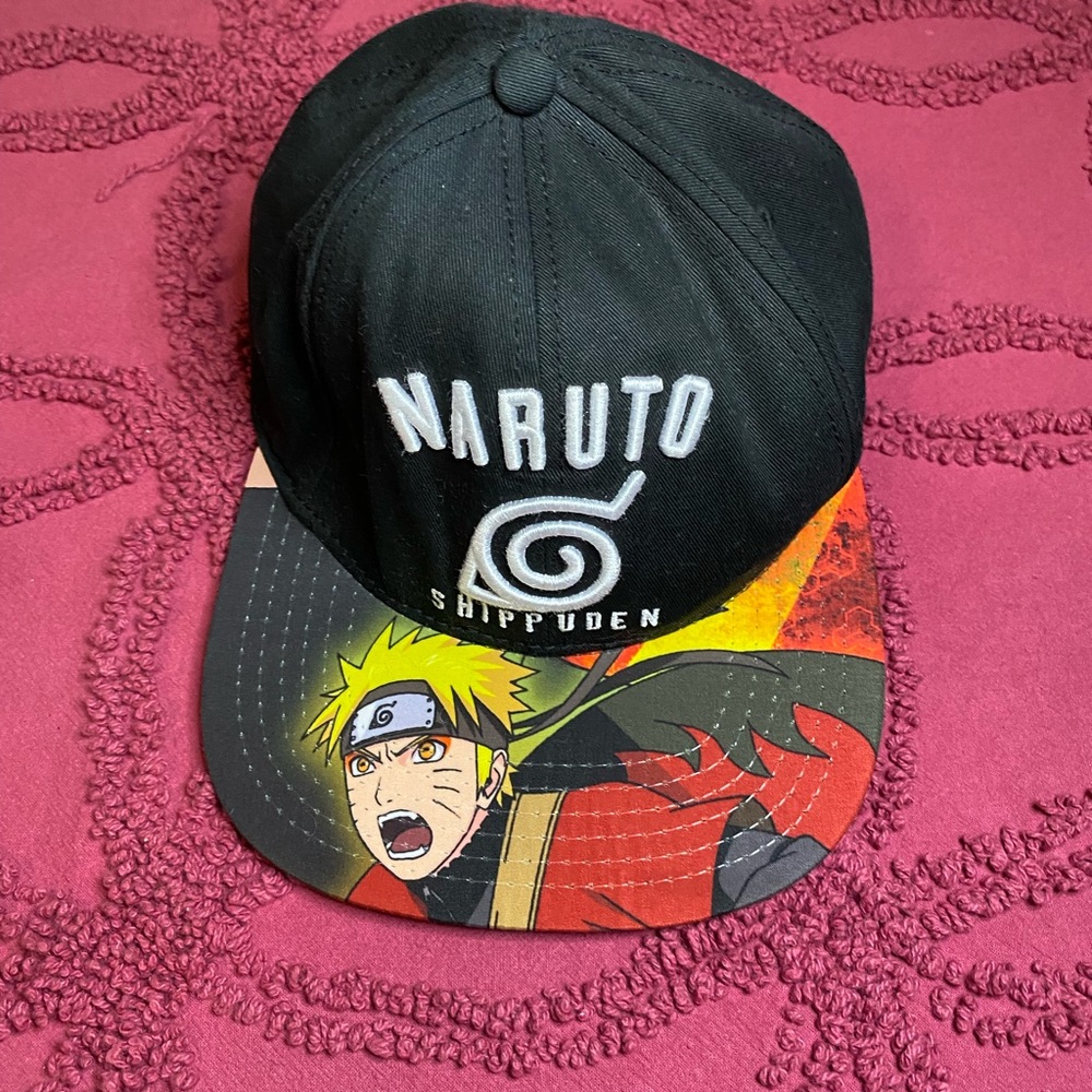 Naruto Shippuden Mens Black Embroidered Adjustable SnapBack Hat Baseball Cap